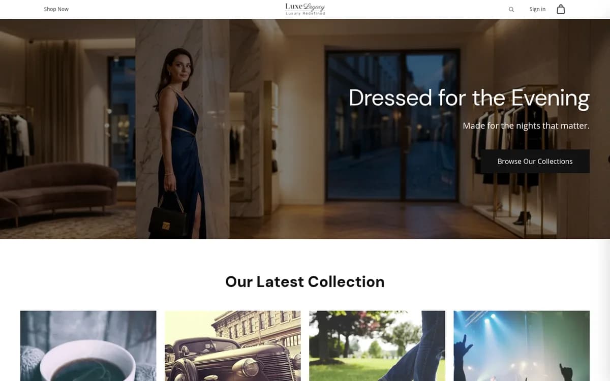 A live O2O Commerce storefront: a fashion store homepage with its own branding, hero image and collection grid